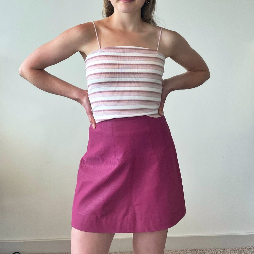 Free People | Magenta Vegan Leather A-Line Mini Skirt | Size 0
